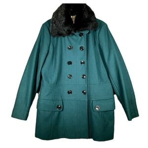 Espirit Jacket Women's XL Parka Coat Green Double Button Wool Blend
